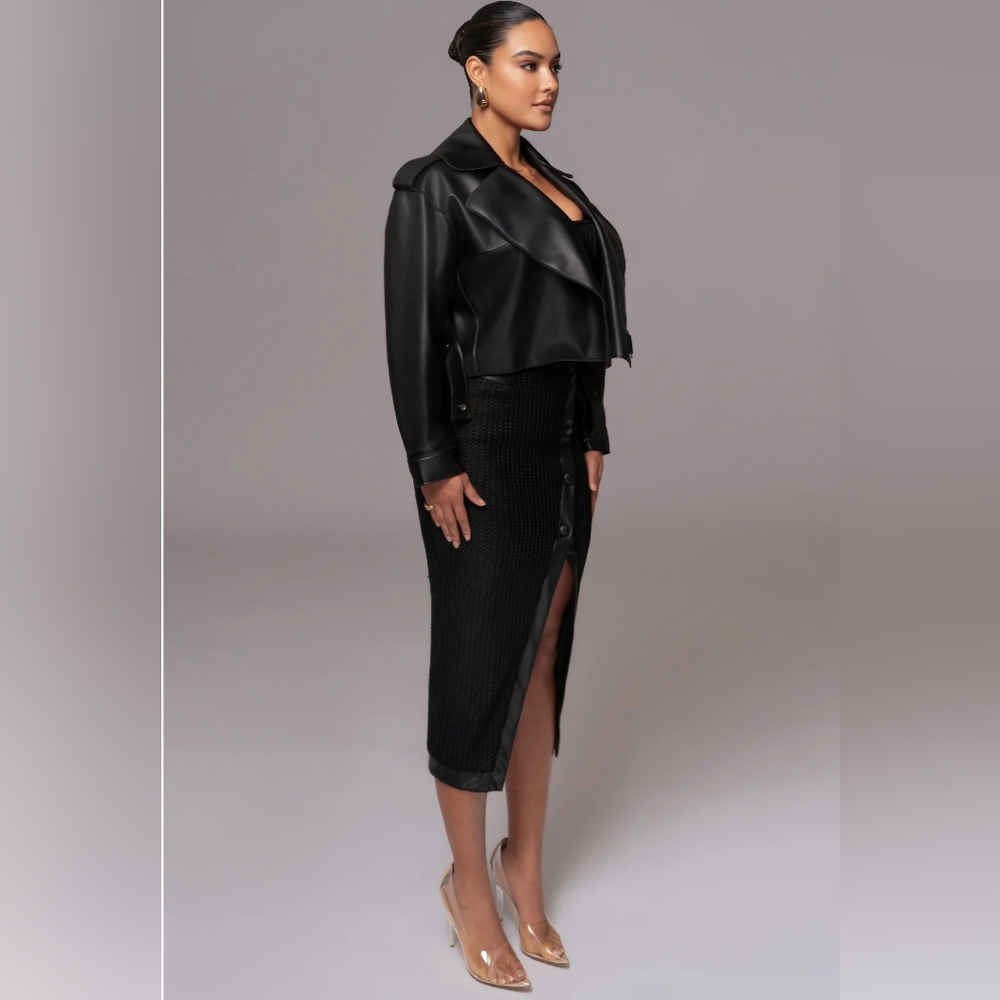JLUXLABEL Black Cropped Leather Moto Jacket - Picture 3 of 4
